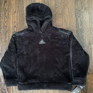 NWT adidas Cozy Sherpa Logo Hoodie - black - girls size L (14)